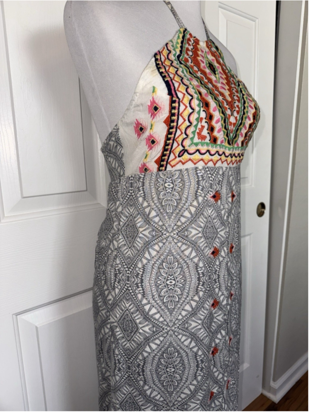 Rip Curl Boho Embroidered Maxi Dress Halter Festival Indie Summer Beachy Slit - Picture 3 of 12